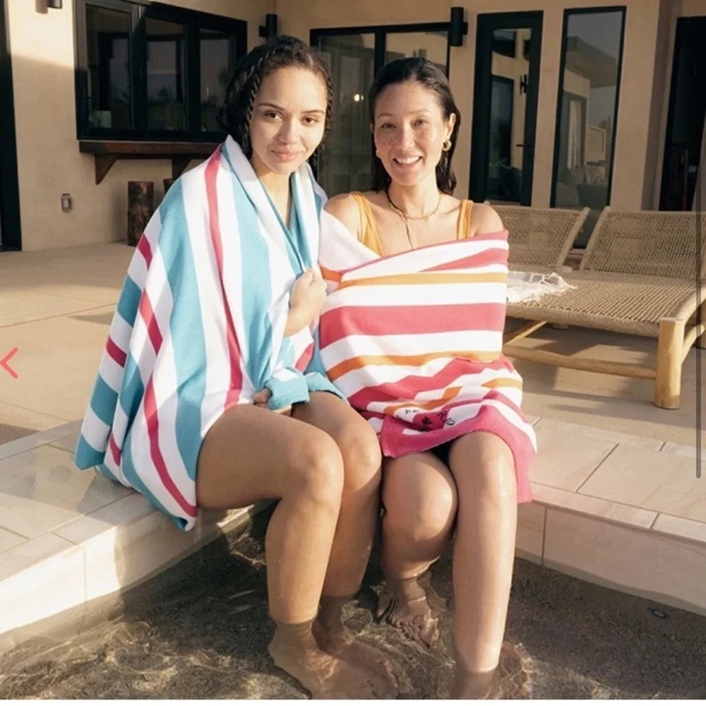 Beach Riot Beach Club Striped Towel Blue White and Pink Oversized NWT FabFitFun‎